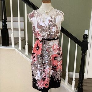 New Connected Apparel Pink and White Sheath Dress with Cap Sleeves
